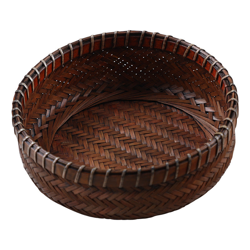 Bamboo Woven Fruit Basket round Household Storage Basket Fruit Plate Living Room Snacks Sundries Basket Retro Creative Storage Basket