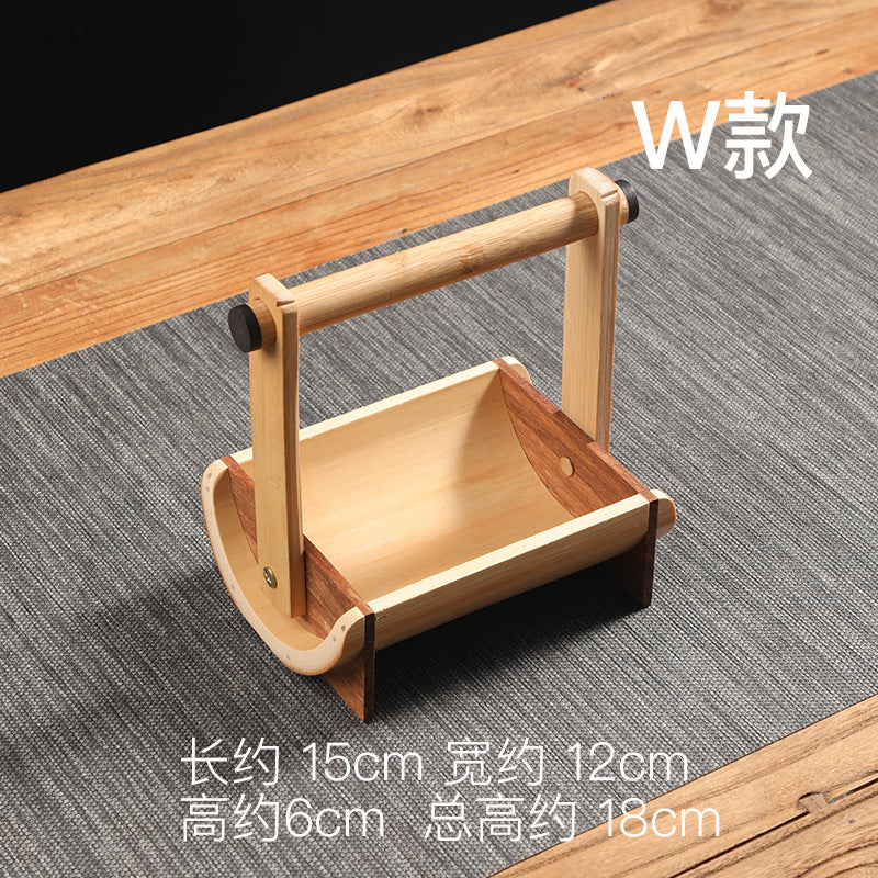 Bamboo Handle Tea Cake Tray Retro Chinese Snack Fruit Snack Plate Creative Home Storage