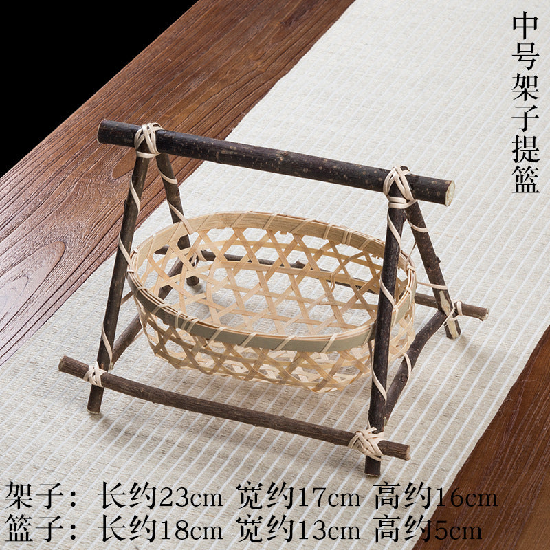 Creative Handmade Bamboo Basket Restaurant Hotel Household Dessert Dried Fruit Storage Small Bamboo Basket Snack Fruit Tea Cake Tray