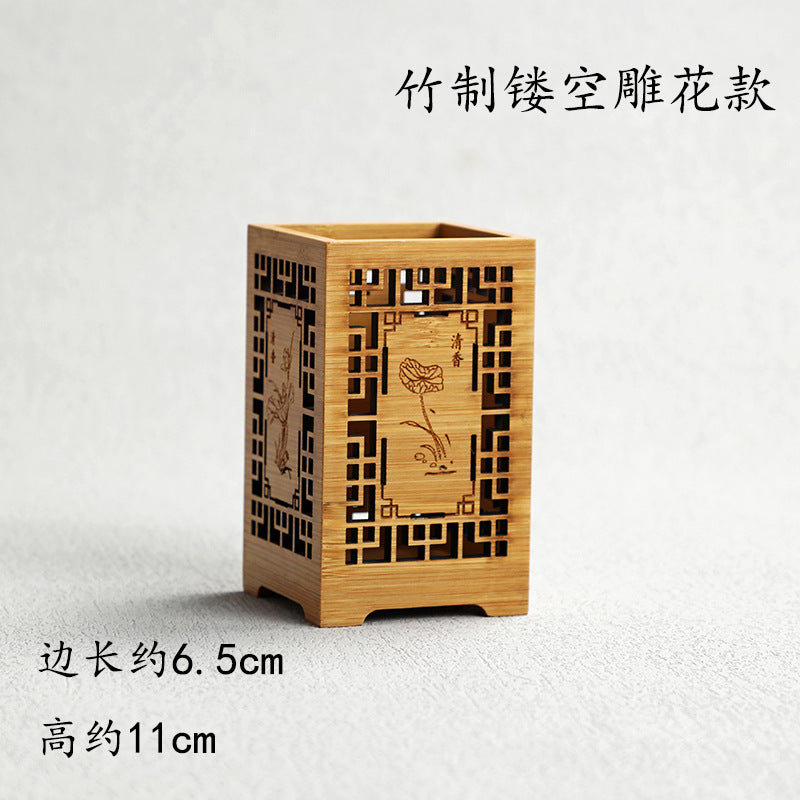 Pen Holder Tea Container Bamboo Rattan and Straw Woven Pen Holder Kung Fu Tea Set Storage Bucket