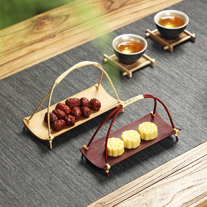 Bamboo Handmade Chinese Creative Tea Cake Tray Fruit Basket Household Small Tray Small Basket