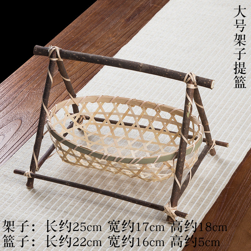 Creative Handmade Bamboo Basket Restaurant Hotel Household Dessert Dried Fruit Storage Small Bamboo Basket Snack Fruit Tea Cake Tray