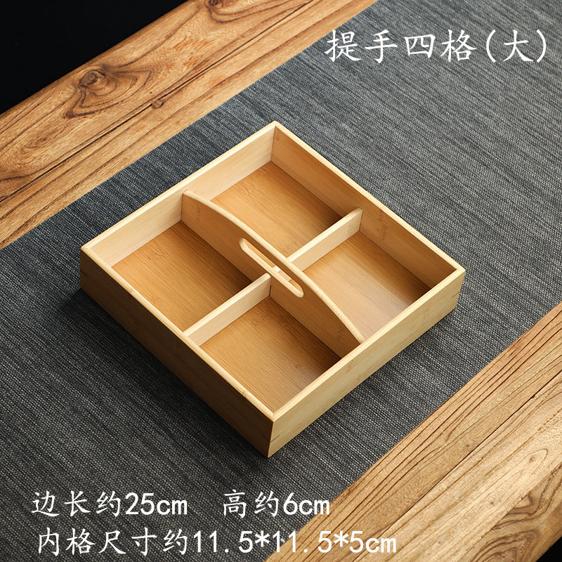 Handmade Bamboo Creative Dried Fruit Tray Minimalist Chinese Style Tea Ware with Lid Storage