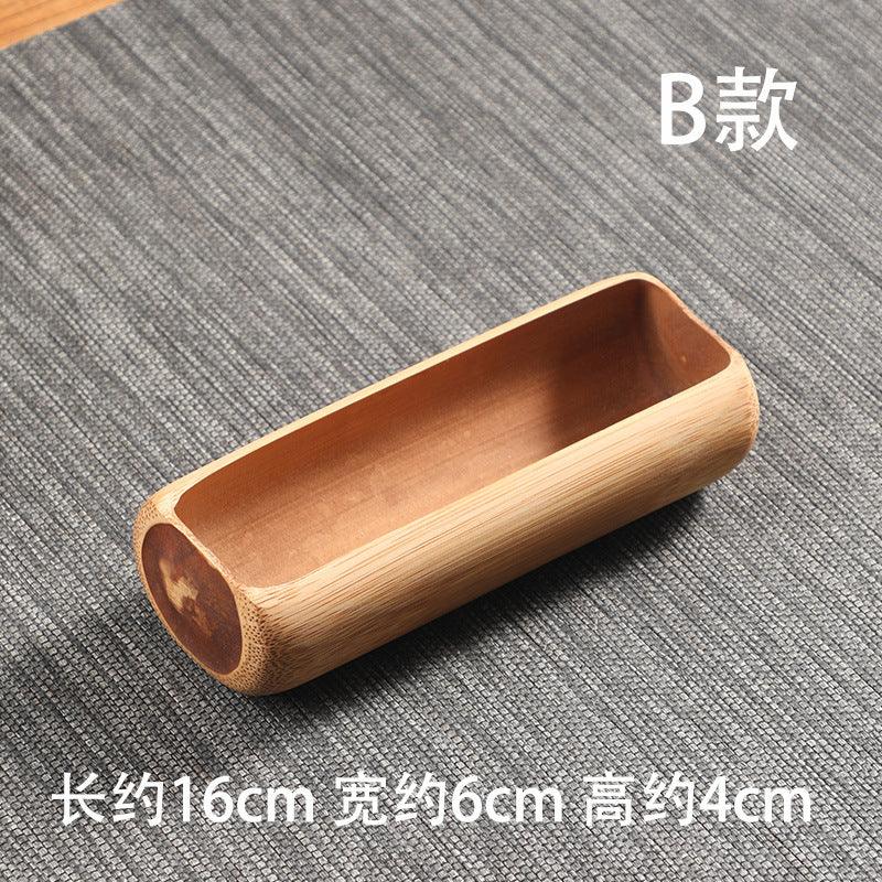 Bamboo Handle Tea Cake Tray Retro Chinese Snack Fruit Snack Plate Creative Home Storage