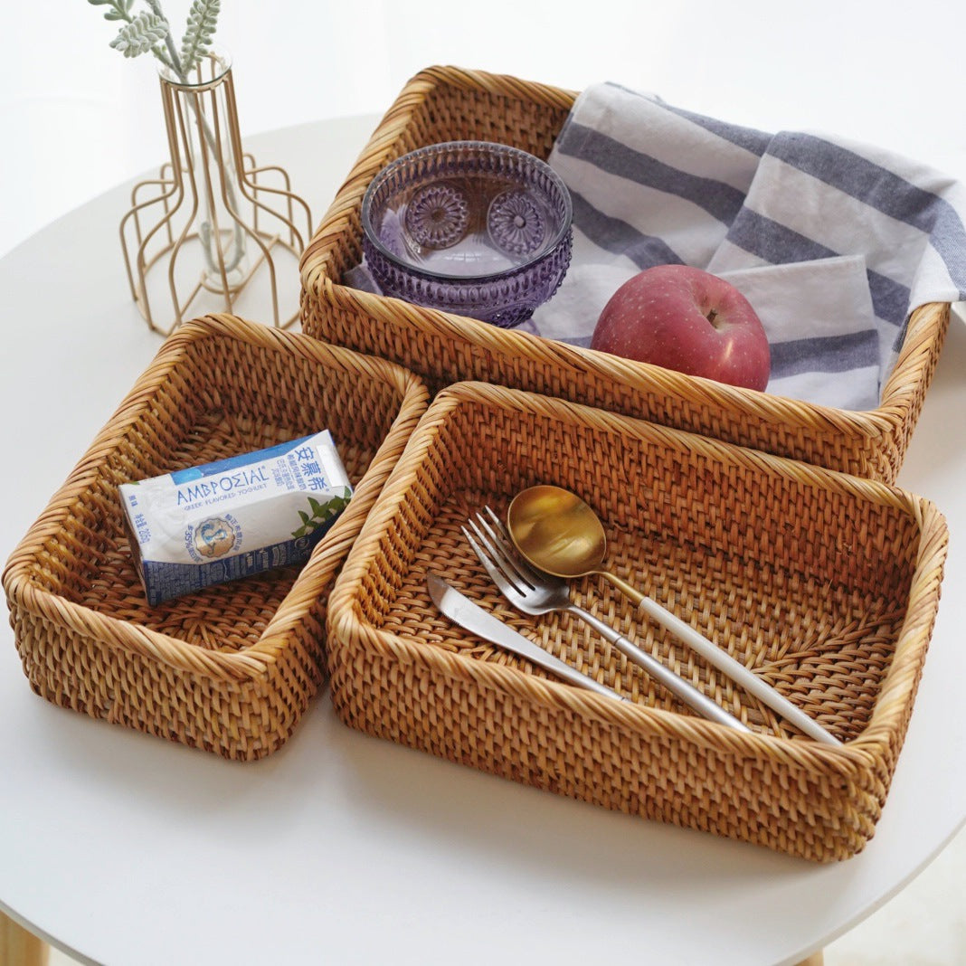 Handmade Weaved Storage Basket Fruit Basket Living Room Desktop Coffee Table Snack Storage Box Candy Basket