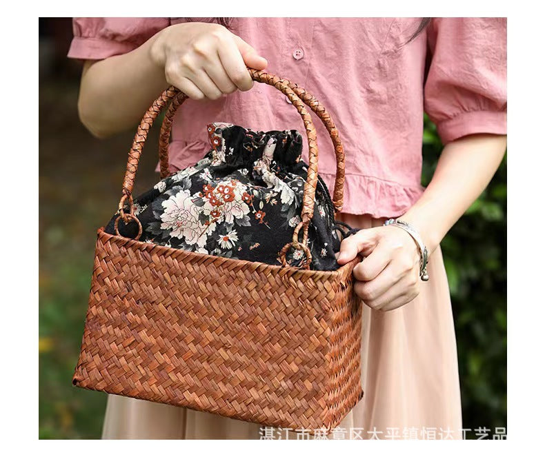 Tea Set Storage Bag Tea Man Zen Tea Ceremony Handbag Handmade Bag Japanese Handbag Straw Bag Women's Bag Bag