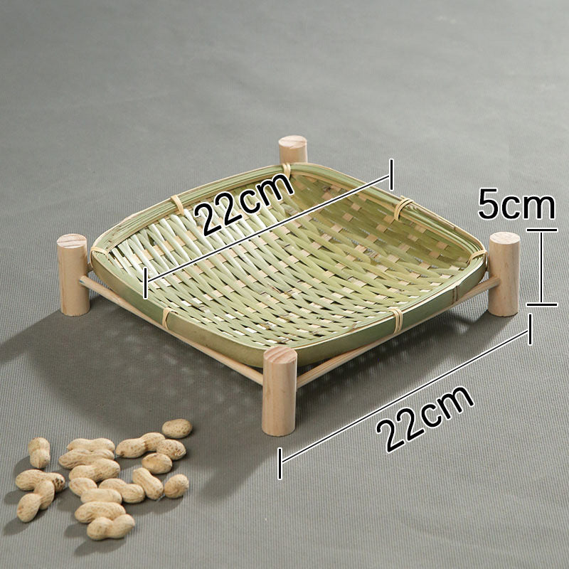 Handmade Bamboo Dried Fruit Tray Fruit Basket Bamboo Basket Tea Cake Tray Creative Household Bamboo Basket Storage Basket Basket round Dustpan