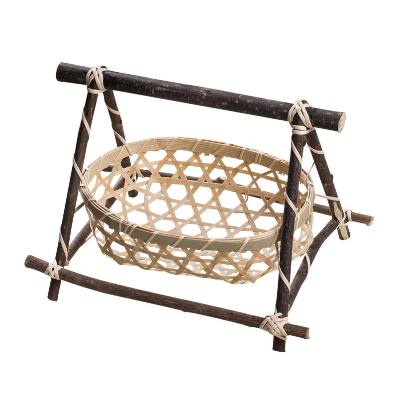 Creative Handmade Bamboo Basket Restaurant Hotel Household Dessert Dried Fruit Storage Small Bamboo Basket Snack Fruit Tea Cake Tray