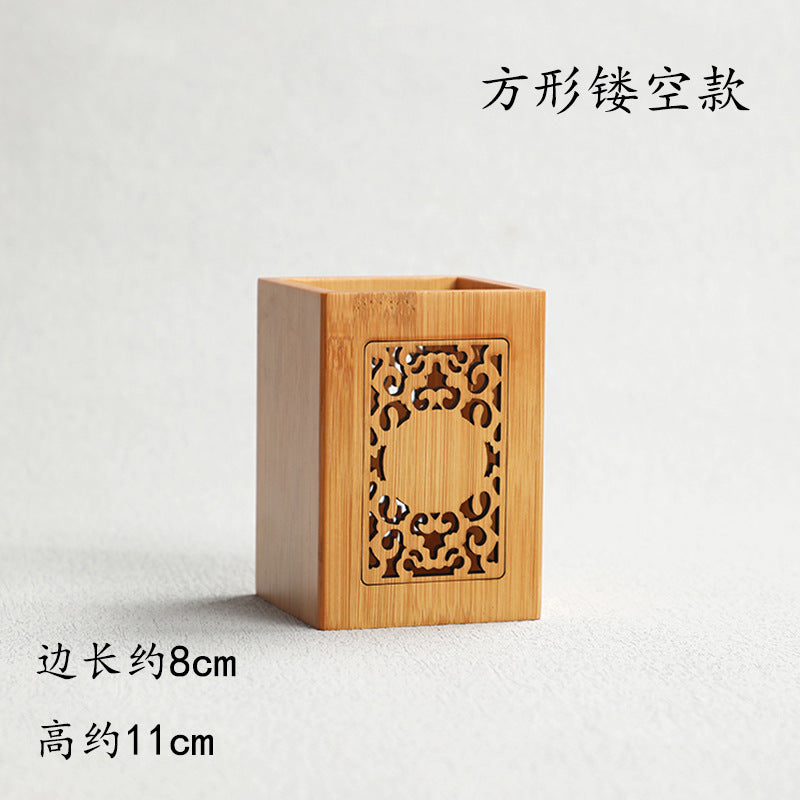 Pen Holder Tea Container Bamboo Rattan and Straw Woven Pen Holder Kung Fu Tea Set Storage Bucket