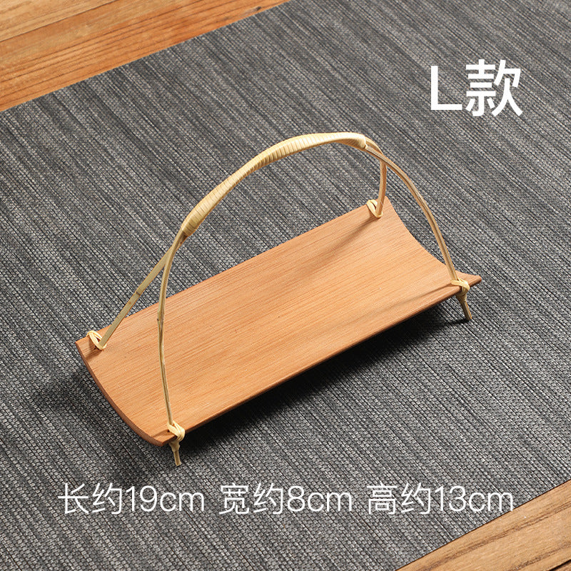 Bamboo Handle Tea Cake Tray Retro Chinese Snack Fruit Snack Plate Creative Home Storage