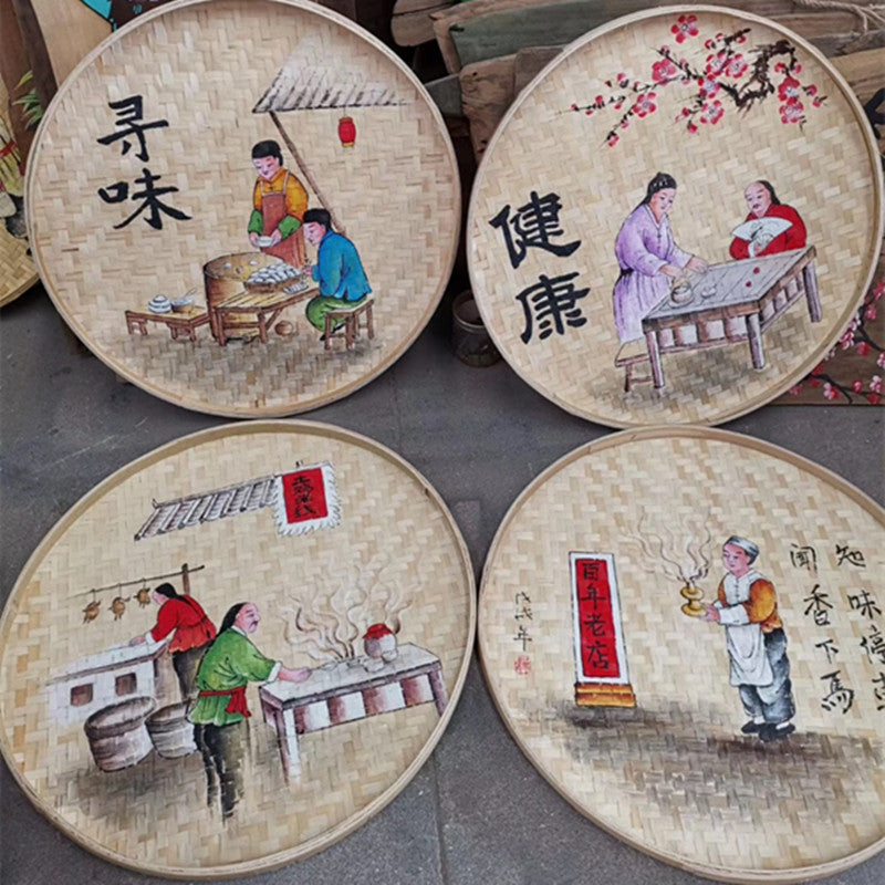 Bamboo Decorative Painting round Bamboo Dustpan