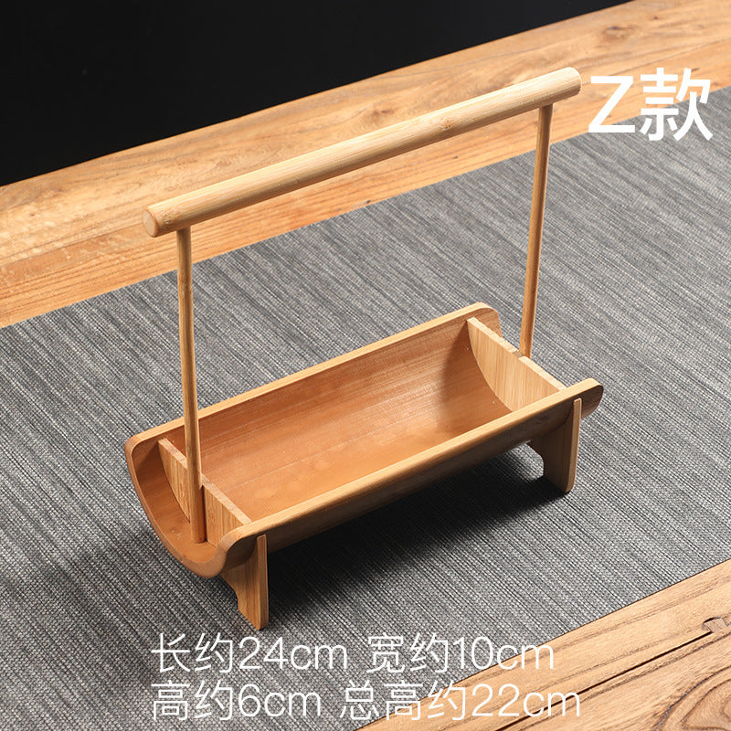 Bamboo Handle Tea Cake Tray Retro Chinese Snack Fruit Snack Plate Creative Home Storage