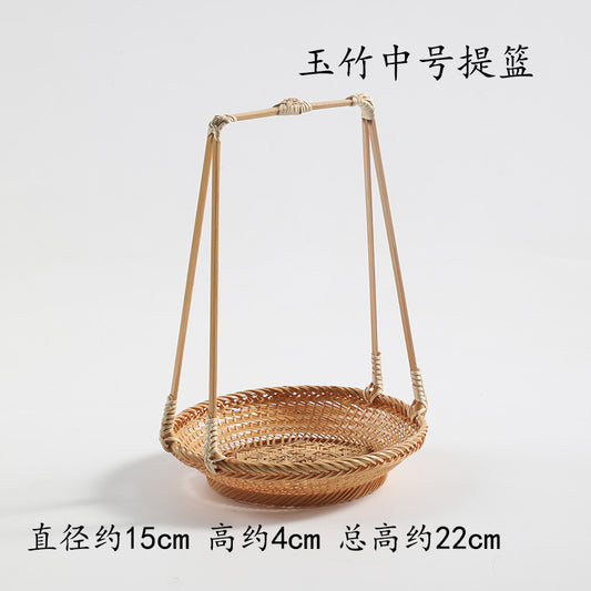 Handmade Bamboo Cabas Household Tea Cake Tray Fruit Basket Pastry Tray Creative Small Bamboo Basket Wedding Bamboo Basket