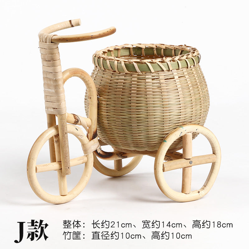 Handmade Bamboo Woven Fruit Basket Storage Basket Dried Fruit Basket Tea Basket Fruit Plate Tricycle Creative Home Ornaments