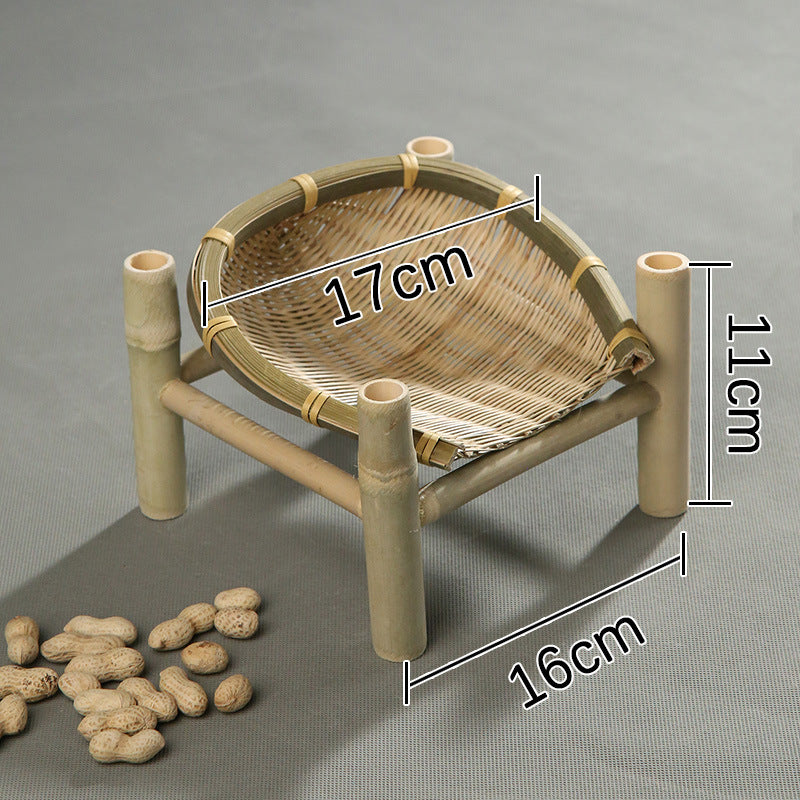 Handmade Bamboo Dried Fruit Tray Fruit Basket Bamboo Basket Tea Cake Tray Creative Household Bamboo Basket Storage Basket Basket round Dustpan