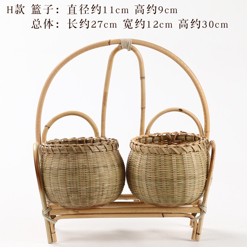 Handmade Bamboo Woven Fruit Basket Storage Basket Dried Fruit Basket Tea Basket Fruit Plate Tricycle Creative Home Ornaments