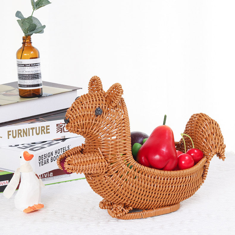 Rattan-like Handmade Weaved Storage Basket Animal-Shaped Furnishings Snack Fruit Candy Gift Desktop Gadget Storage Basket