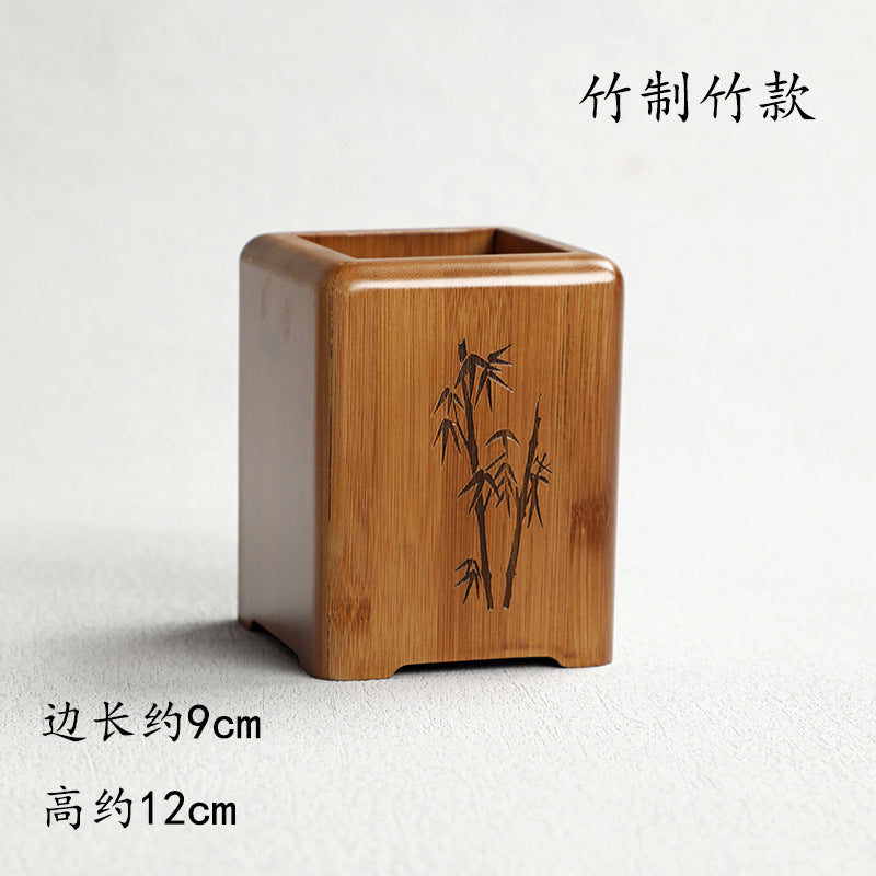 Pen Holder Tea Container Bamboo Rattan and Straw Woven Pen Holder Kung Fu Tea Set Storage Bucket