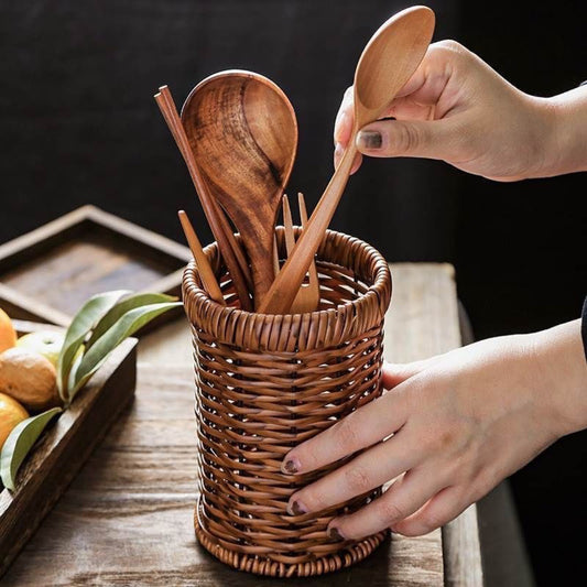 Rattan Chopsticks Household Kitchen Draining Handmade Spoon Tableware Storage Woven Storage Box Tube Pen Holder Storage Basket