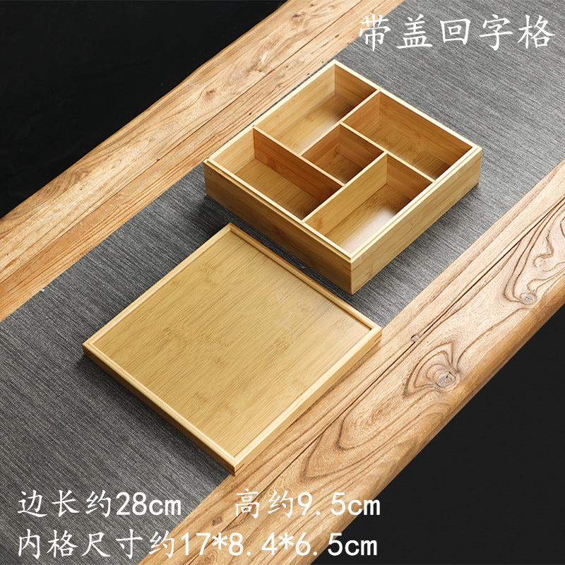 Handmade Bamboo Creative Dried Fruit Tray Minimalist Chinese Style Tea Ware with Lid Storage