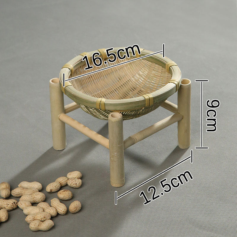 Handmade Bamboo Dried Fruit Tray Fruit Basket Bamboo Basket Tea Cake Tray Creative Household Bamboo Basket Storage Basket Basket round Dustpan