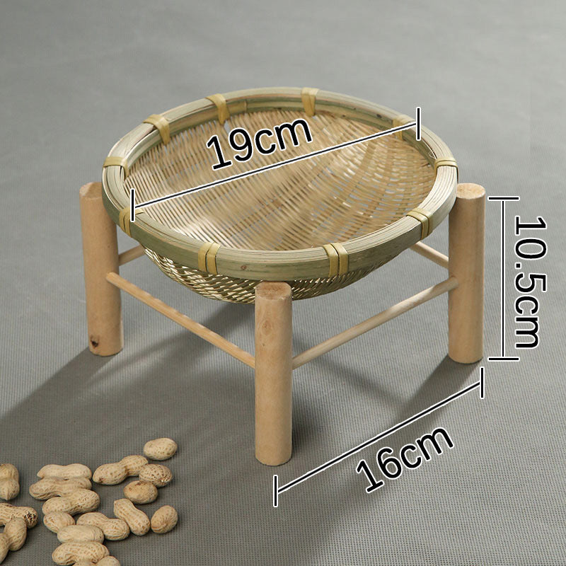 Handmade Bamboo Dried Fruit Tray Fruit Basket Bamboo Basket Tea Cake Tray Creative Household Bamboo Basket Storage Basket Basket round Dustpan