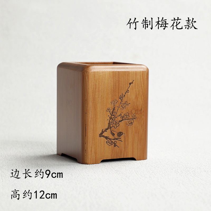 Pen Holder Tea Container Bamboo Rattan and Straw Woven Pen Holder Kung Fu Tea Set Storage Bucket