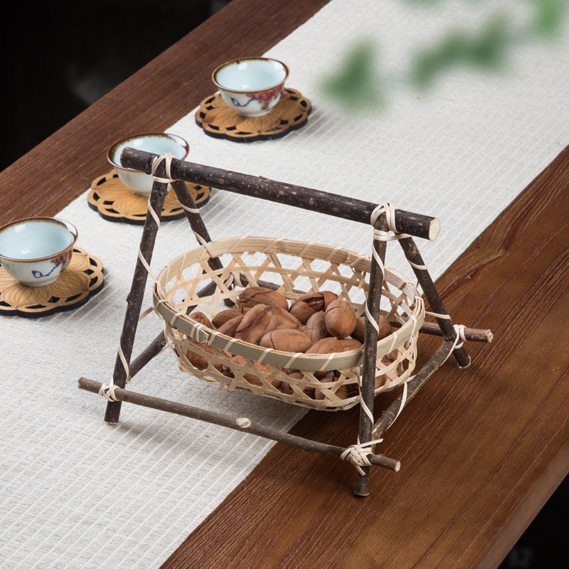 Creative Handmade Bamboo Basket Restaurant Hotel Household Dessert Dried Fruit Storage Small Bamboo Basket Snack Fruit Tea Cake Tray