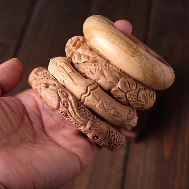 Peach Wood Hand Carved Money Drawing and Evil Spirits Exorcising Bracelet Peach Wood Bracelet