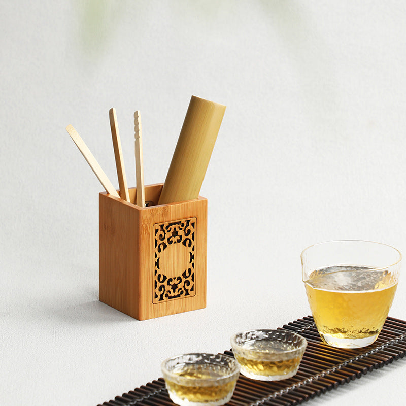 Pen Holder Tea Container Bamboo Rattan and Straw Woven Pen Holder Kung Fu Tea Set Storage Bucket