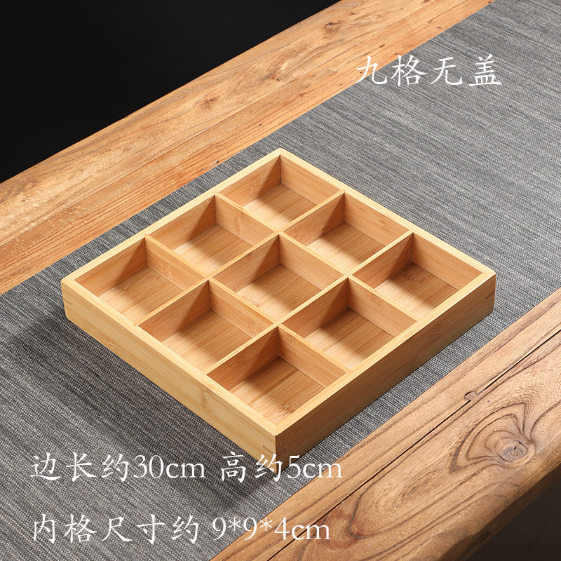 Handmade Bamboo Creative Dried Fruit Tray Minimalist Chinese Style Tea Ware with Lid Storage