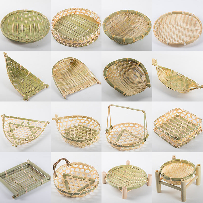 Handmade Bamboo Products Bamboo Sieve Bamboo Basket Storage Basket Fruit Plate Snack Tray Household Weaving round Winnowing Fan